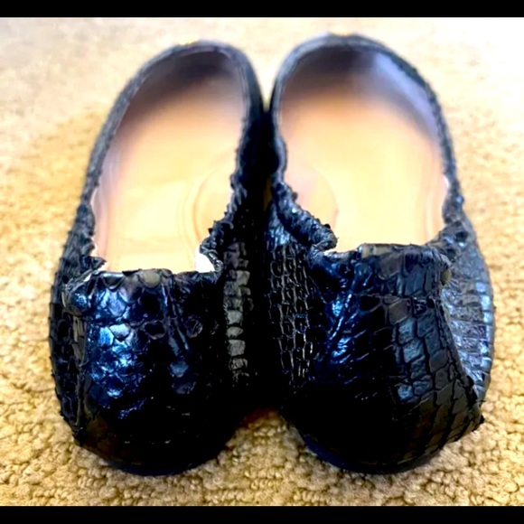 TORI BURCH LEATHER SNAKESKIN BALLET FLATS SHOES W/ LOGO 5.5 NEW - Picture 6 of 7